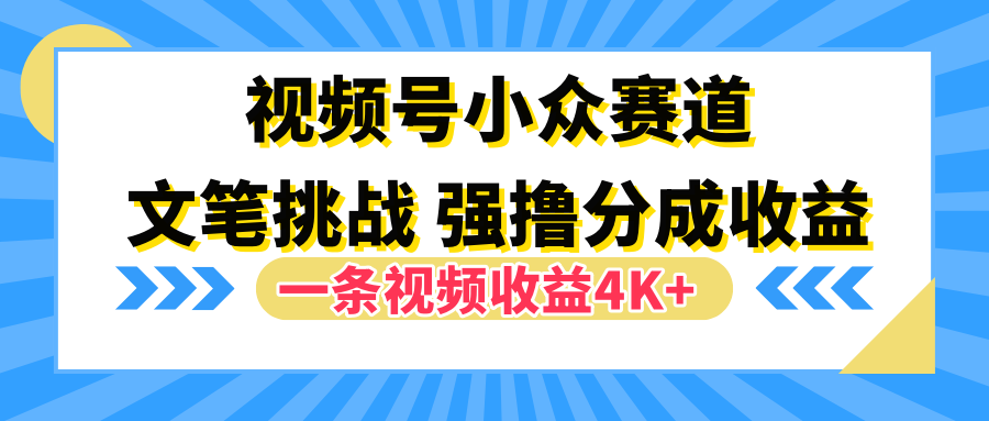 视频号小众赛道，文笔挑战，一条视频收益4K+即刻搞钱-网创项目资源站-副业项目-创业项目-搞钱项目即刻搞钱
