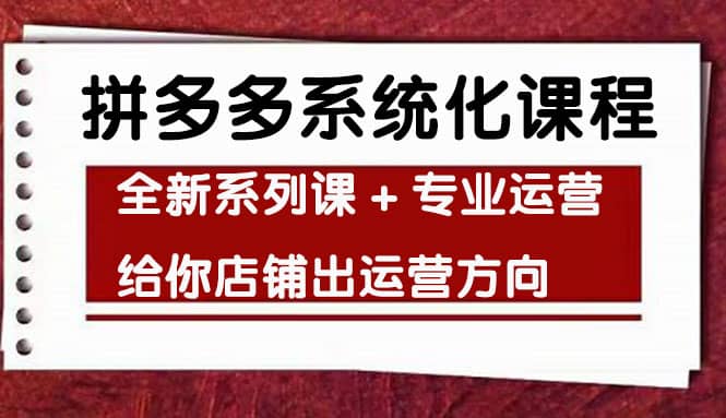 车神陪跑，拼多多系统化课程，全新系列课+专业运营给你店铺出运营方向即刻搞钱-网创项目资源站-副业项目-创业项目-搞钱项目即刻搞钱