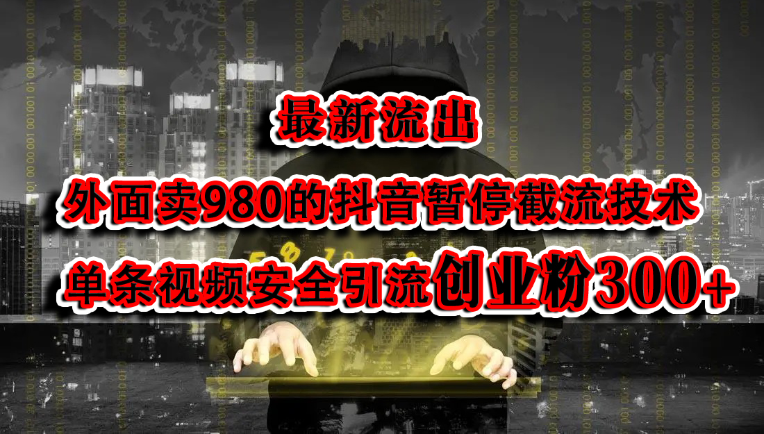 最新流出：外面卖980的抖音暂停截流技术单条视频安全引流创业粉300+即刻搞钱-网创项目资源站-副业项目-创业项目-搞钱项目即刻搞钱