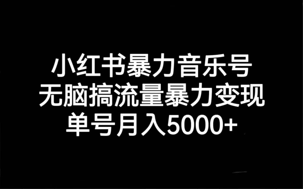 小红书暴力音乐号，无脑搞流量暴力变现，单号月入5000+即刻搞钱-网创项目资源站-副业项目-创业项目-搞钱项目即刻搞钱