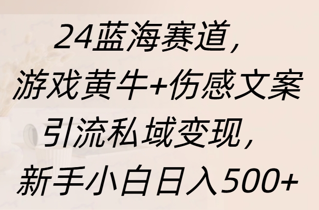 24蓝海赛道，游戏黄牛+伤感文案引流私域变现，新手日入500+即刻搞钱-网创项目资源站-副业项目-创业项目-搞钱项目即刻搞钱