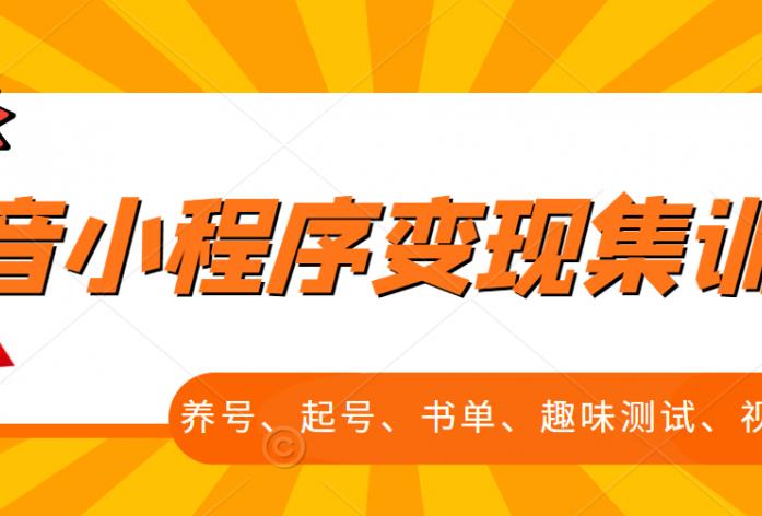 抖音小程序变现集训课，养号、起号、书单、趣味测试、视频剪辑，全套流程即刻搞钱-网创项目资源站-副业项目-创业项目-搞钱项目即刻搞钱