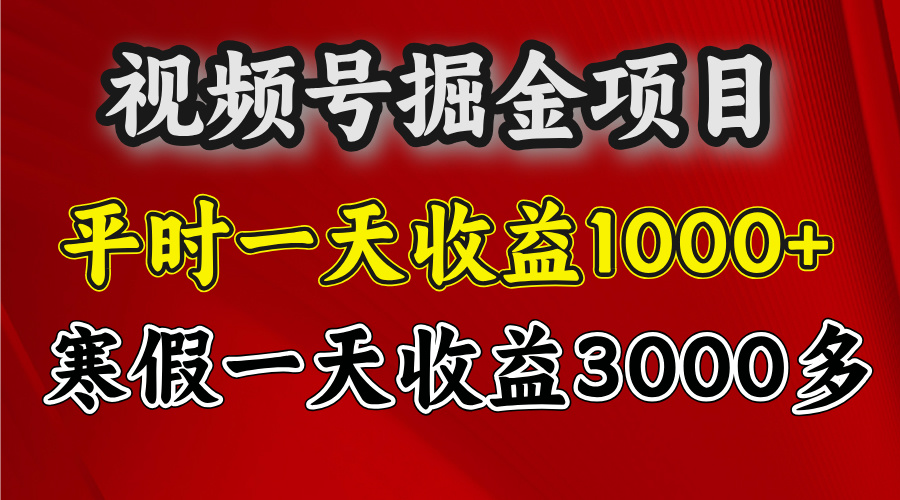 视频号掘金项目，寒假一天收益3000多即刻搞钱-网创项目资源站-副业项目-创业项目-搞钱项目即刻搞钱