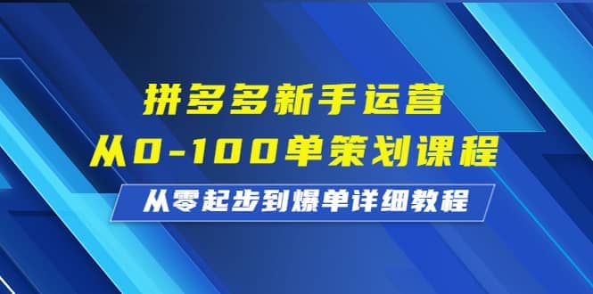 拼多多新手运营从0-100单策划课程，从零起步到爆单详细教程即刻搞钱-网创项目资源站-副业项目-创业项目-搞钱项目即刻搞钱
