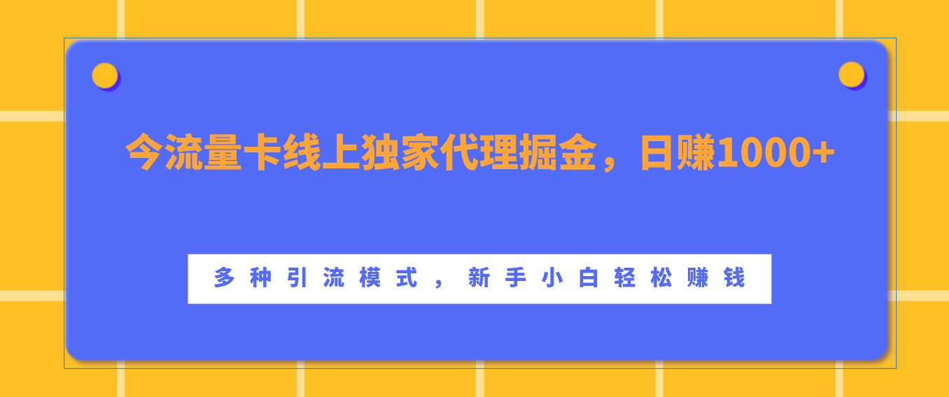 流量卡线上独家代理掘金，日赚1000+ ，多种引流模式，新手小白轻松赚钱即刻搞钱-网创项目资源站-副业项目-创业项目-搞钱项目即刻搞钱