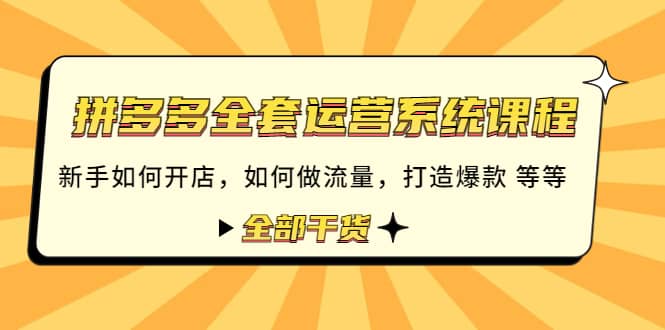 拼多多全套运营系统课程：新手如何开店 如何做流量 打造爆款 等等 全部干货即刻搞钱-网创项目资源站-副业项目-创业项目-搞钱项目即刻搞钱