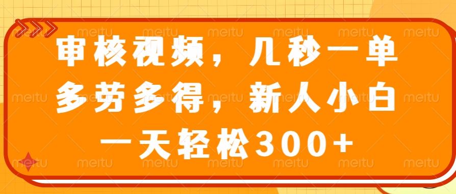 视频审核员，几秒一单，多劳多得，新人小白一天轻松300+即刻搞钱-网创项目资源站-副业项目-创业项目-搞钱项目即刻搞钱