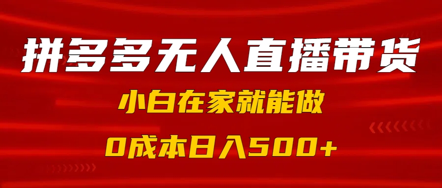 拼多多无人直播带货，小白在家就能做，0成本日入500+即刻搞钱-网创项目资源站-副业项目-创业项目-搞钱项目即刻搞钱