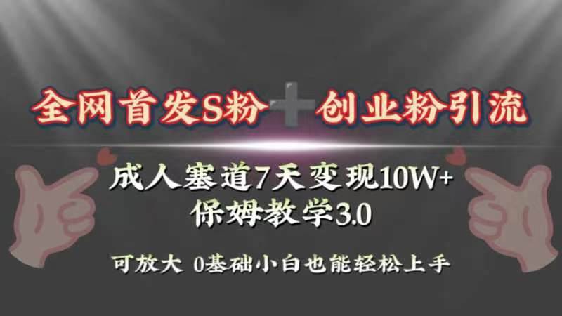 全网首发s粉加创业粉引流变现，成人用品赛道7天变现10w+保姆教学3.0即刻搞钱-网创项目资源站-副业项目-创业项目-搞钱项目即刻搞钱