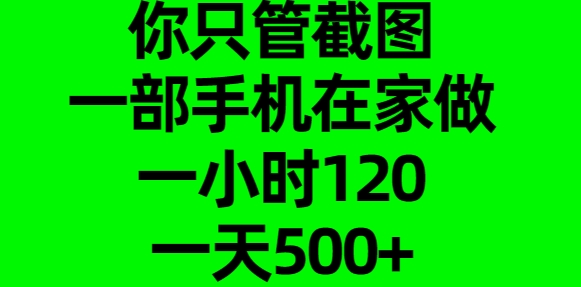 你只管截图，一部手机在家做，一小时120，一天500+即刻搞钱-网创项目资源站-副业项目-创业项目-搞钱项目即刻搞钱
