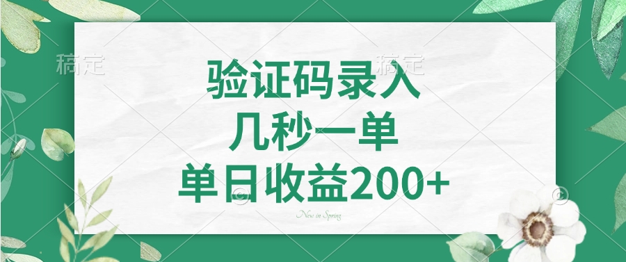验证码录入，几秒一单，单日收益200+即刻搞钱-网创项目资源站-副业项目-创业项目-搞钱项目即刻搞钱