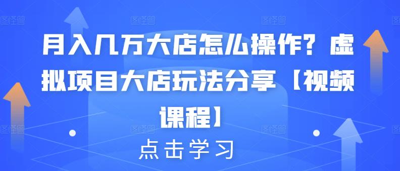 月入几万大店怎么操作？虚拟项目大店玩法分享【视频课程】即刻搞钱-网创项目资源站-副业项目-创业项目-搞钱项目即刻搞钱