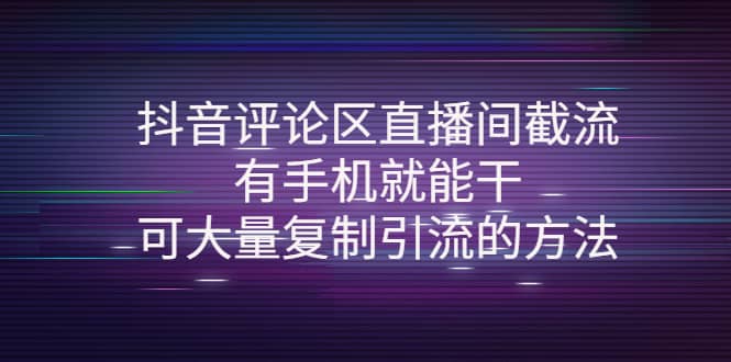 抖音评论区直播间截流，有手机就能干，可大量复制引流的方法即刻搞钱-网创项目资源站-副业项目-创业项目-搞钱项目即刻搞钱