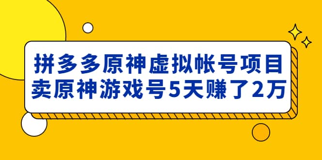 外面卖2980的拼多多原神虚拟帐号项目即刻搞钱-网创项目资源站-副业项目-创业项目-搞钱项目即刻搞钱