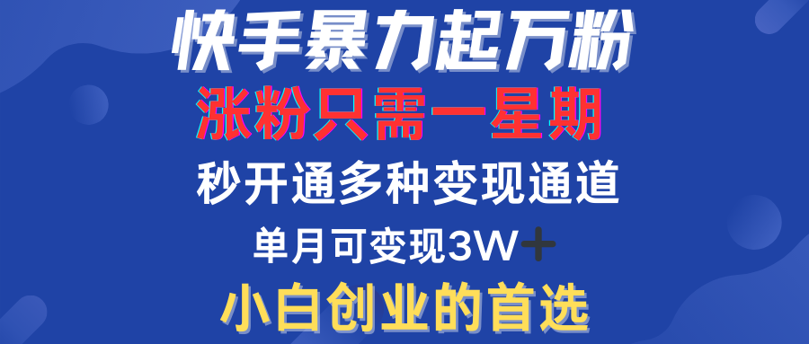 快手暴力起万粉，涨粉只需一星期！多种变现模式即刻搞钱-网创项目资源站-副业项目-创业项目-搞钱项目即刻搞钱