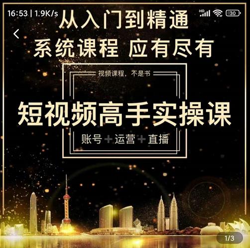 短视频高手实操课：账号+运营+直播，从入门到精通，系统课程，应有尽即刻搞钱-网创项目资源站-副业项目-创业项目-搞钱项目即刻搞钱