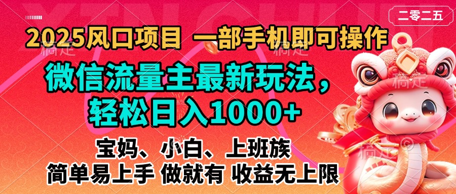 2025蓝海风口项目，微信流量主最新玩法，轻松日入1000+，简单易上手，做就有 收益无上限即刻搞钱-网创项目资源站-副业项目-创业项目-搞钱项目即刻搞钱