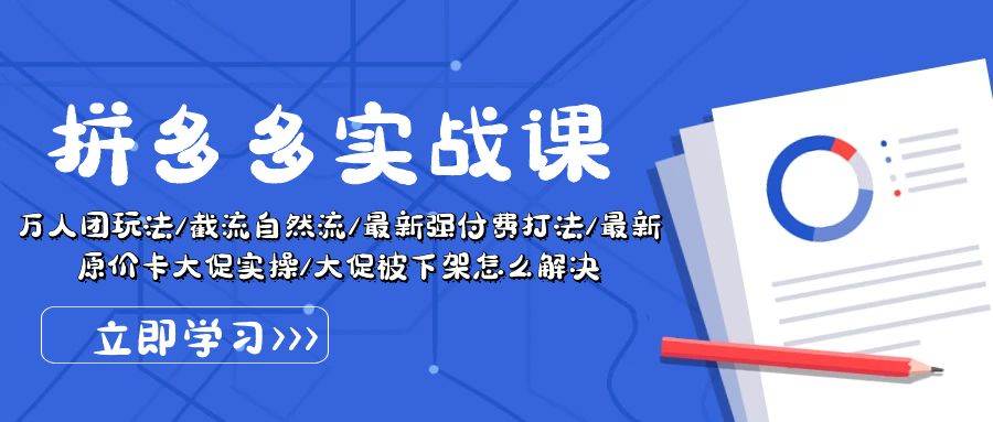 拼多多·实战课：万人团玩法/截流自然流/最新强付费打法/最新原价卡大促..即刻搞钱-网创项目资源站-副业项目-创业项目-搞钱项目即刻搞钱