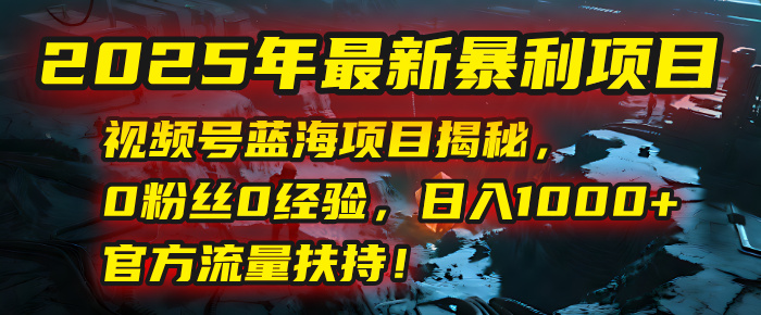 2025年最新暴利项目：视频号蓝海项目揭秘，0粉丝0经验，日入1000+，官方流量扶持！即刻搞钱-网创项目资源站-副业项目-创业项目-搞钱项目即刻搞钱