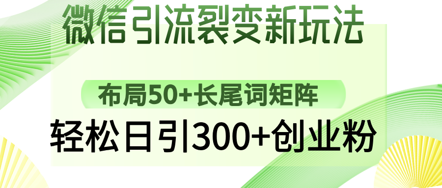 微信引流裂变新玩法：布局50+长尾词矩阵，轻松日引300+创业粉即刻搞钱-网创项目资源站-副业项目-创业项目-搞钱项目即刻搞钱