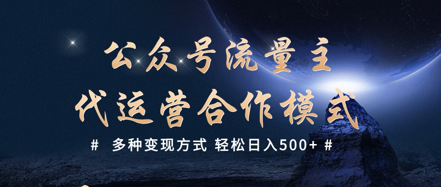 公众号流量主代运营  多种变现方式 轻松日入500+即刻搞钱-网创项目资源站-副业项目-创业项目-搞钱项目即刻搞钱