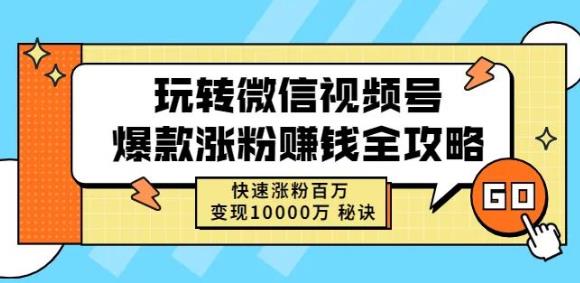 玩转微信视频号爆款涨粉赚钱全攻略，快速涨粉百万变现万元秘诀即刻搞钱-网创项目资源站-副业项目-创业项目-搞钱项目即刻搞钱