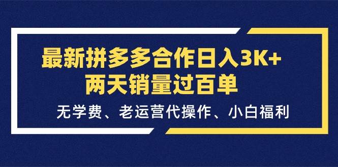 最新拼多多合作日入3K+两天销量过百单，无学费、老运营代操作、小白福利即刻搞钱-网创项目资源站-副业项目-创业项目-搞钱项目即刻搞钱