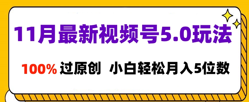 11月最新视频号5.0玩法，100%过原创，小白轻松月入5位数即刻搞钱-网创项目资源站-副业项目-创业项目-搞钱项目即刻搞钱