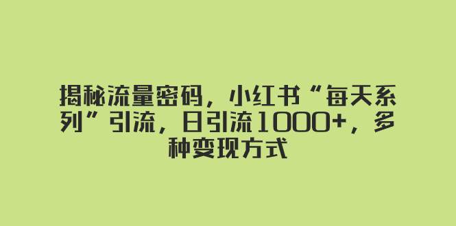 揭秘流量密码，小红书“每天系列”引流，日引流1000+，多种变现方式即刻搞钱-网创项目资源站-副业项目-创业项目-搞钱项目即刻搞钱