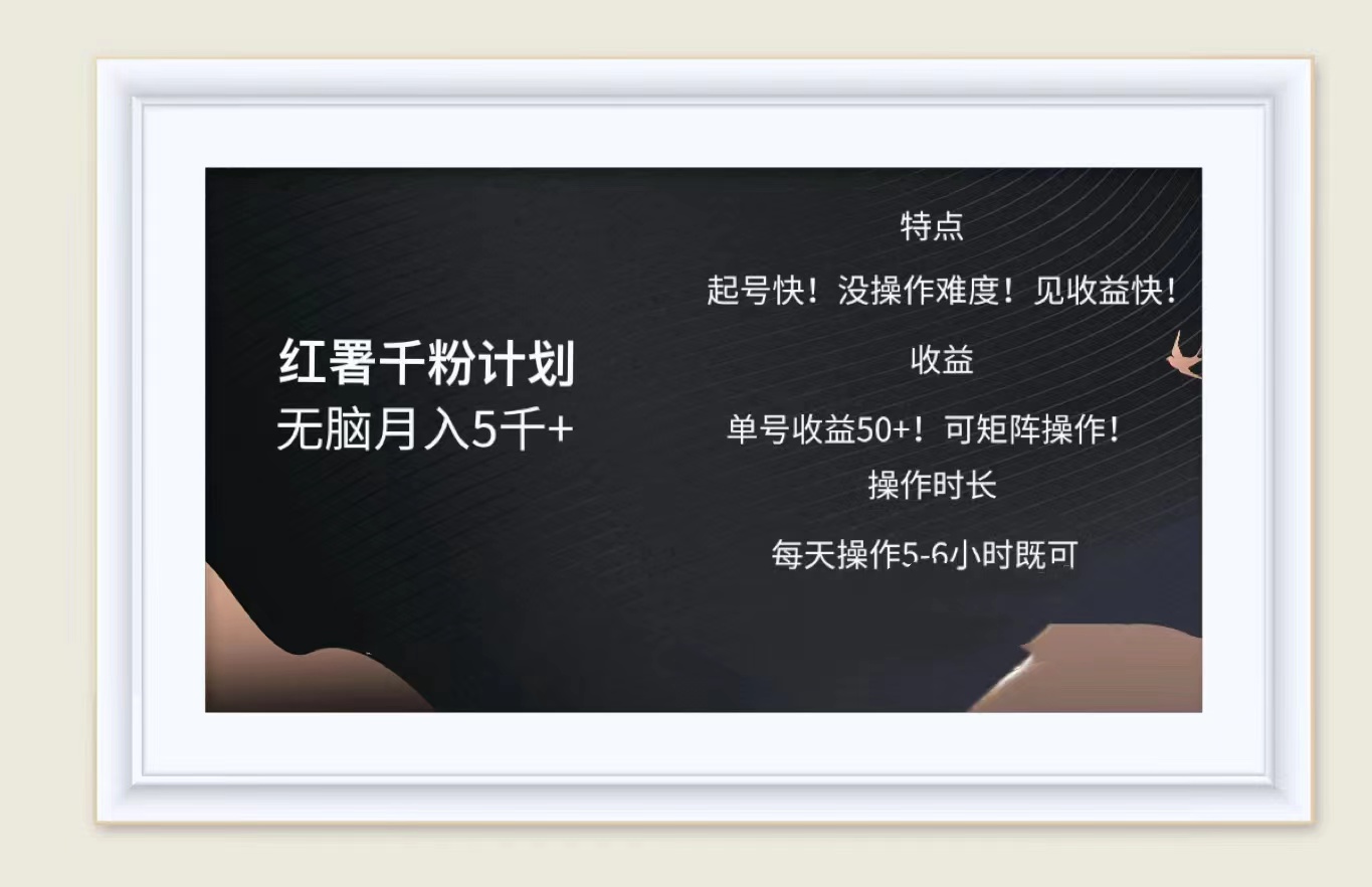 红薯千粉计划无脑月入5千➕！既做既赚！即刻搞钱-网创项目资源站-副业项目-创业项目-搞钱项目即刻搞钱
