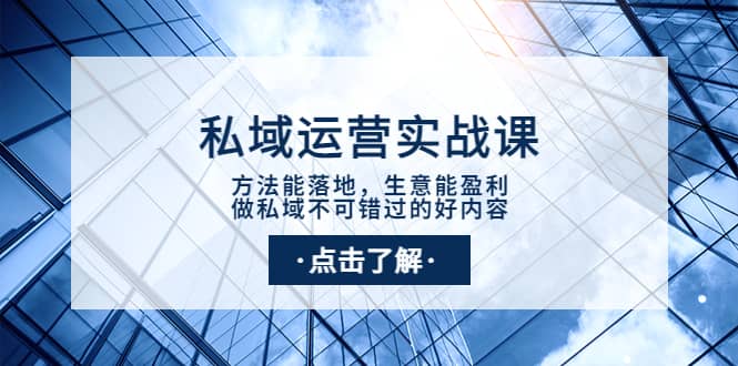 私域运营实战课：方法能落地，生意能盈利，做私域不可错过的好内容即刻搞钱-网创项目资源站-副业项目-创业项目-搞钱项目即刻搞钱