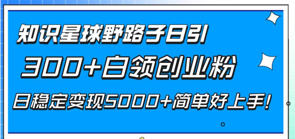 知识星球野路子日引300+白领创业粉，日稳定变现5000+简单好上手！即刻搞钱-网创项目资源站-副业项目-创业项目-搞钱项目即刻搞钱