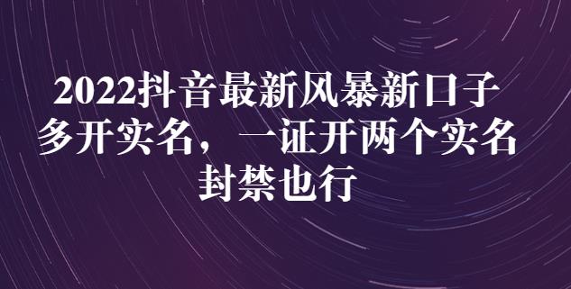 2022抖音最新风暴新口子：多开实名，一整开两个实名，封禁也行即刻搞钱-网创项目资源站-副业项目-创业项目-搞钱项目即刻搞钱