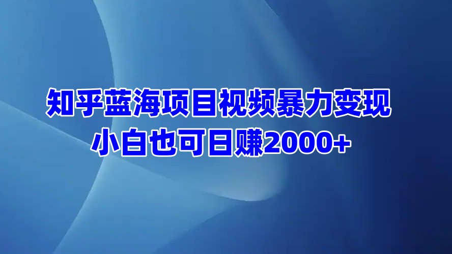 知乎蓝海项目视频暴力变现  小白也可日赚2000+即刻搞钱-网创项目资源站-副业项目-创业项目-搞钱项目即刻搞钱