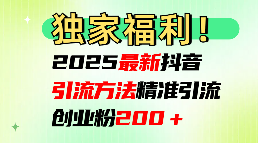 2025最新抖音引流方法每日精准引流创业粉200＋即刻搞钱-网创项目资源站-副业项目-创业项目-搞钱项目即刻搞钱