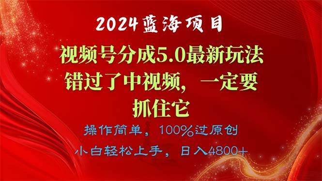 2024蓝海项目，视频号分成计划5.0最新玩法，错过了中视频，一定要抓住…即刻搞钱-网创项目资源站-副业项目-创业项目-搞钱项目即刻搞钱
