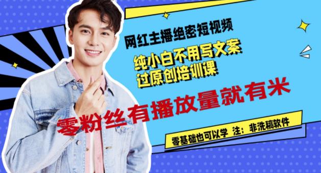 网红主播绝密短视频，纯小白不用写文案过原创培训课，零粉丝有播放量就有米即刻搞钱-网创项目资源站-副业项目-创业项目-搞钱项目即刻搞钱