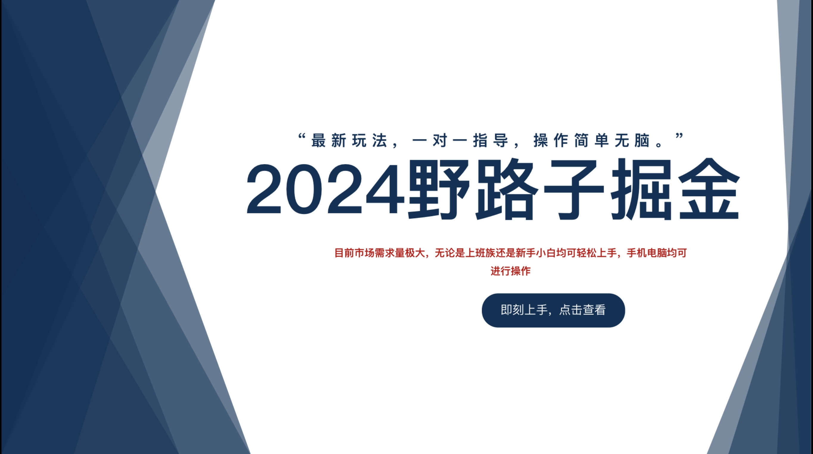 2024野路子掘金，最新玩 法， 一对一指导，操作简单无脑。即刻搞钱-网创项目资源站-副业项目-创业项目-搞钱项目即刻搞钱