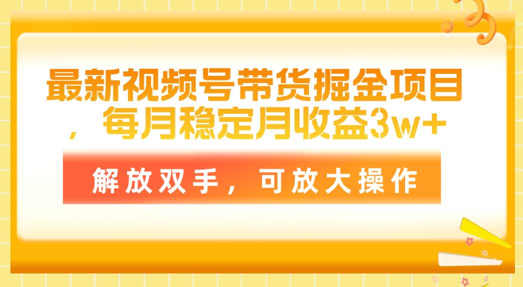 最新视频号带货掘金项目，每月稳定月收益3w+，解放双手，可放大操作即刻搞钱-网创项目资源站-副业项目-创业项目-搞钱项目即刻搞钱