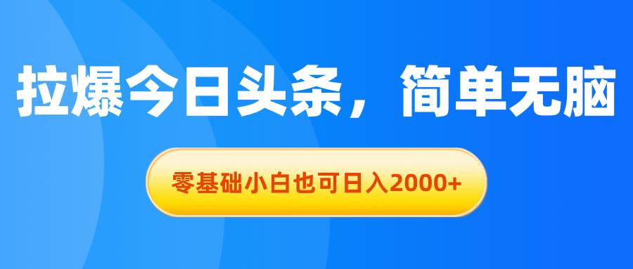 拉爆今日头条，简单无脑，零基础小白也可日入2000+即刻搞钱-网创项目资源站-副业项目-创业项目-搞钱项目即刻搞钱