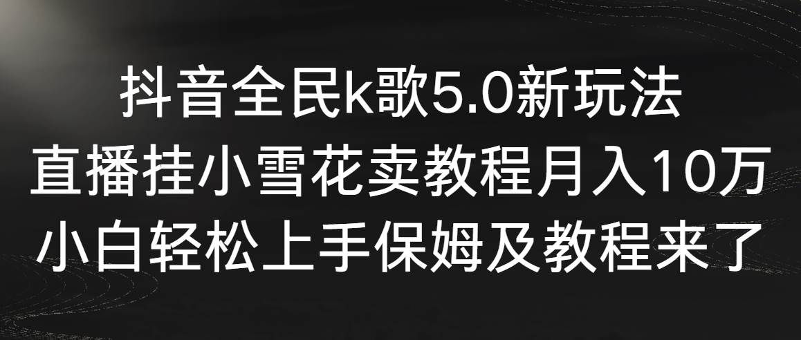 抖音全民k歌5.0新玩法，直播挂小雪花卖教程月入10万，小白轻松上手，保…即刻搞钱-网创项目资源站-副业项目-创业项目-搞钱项目即刻搞钱