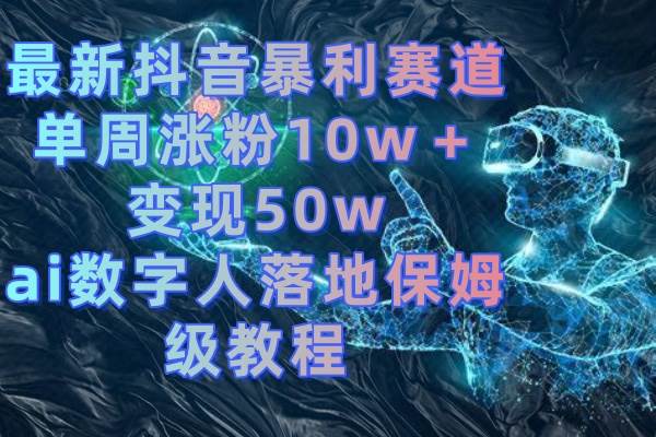 最新抖音暴利赛道，单周涨粉10w＋变现50w的ai数字人落地保姆级教程即刻搞钱-网创项目资源站-副业项目-创业项目-搞钱项目即刻搞钱