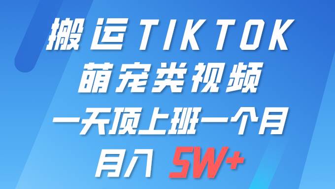 一键搬运TIKTOK萌宠类视频 一部手机即可操作 所有平台均可发布 轻松月入5W+即刻搞钱-网创项目资源站-副业项目-创业项目-搞钱项目即刻搞钱