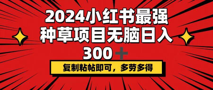 2024小红书最强种草项目，无脑日入300+，复制粘帖即可，多劳多得即刻搞钱-网创项目资源站-副业项目-创业项目-搞钱项目即刻搞钱