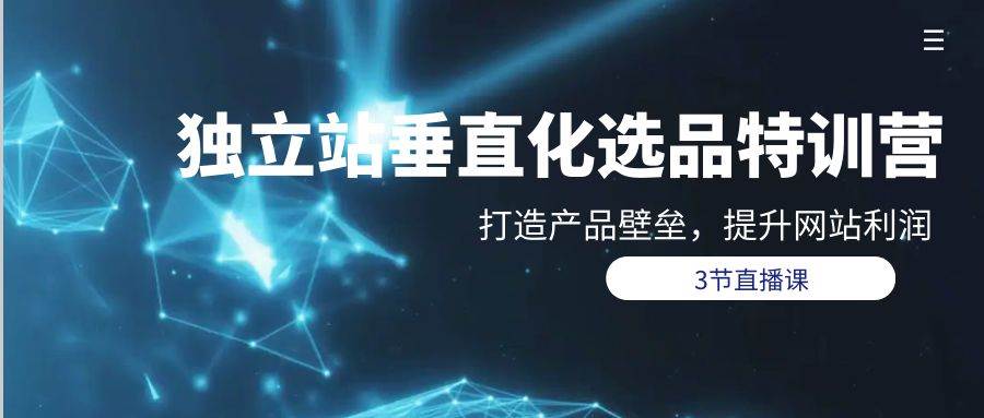 独立站-垂直化选品训练营，打造产品壁垒，提升网站利润（3节直播课）即刻搞钱-网创项目资源站-副业项目-创业项目-搞钱项目即刻搞钱