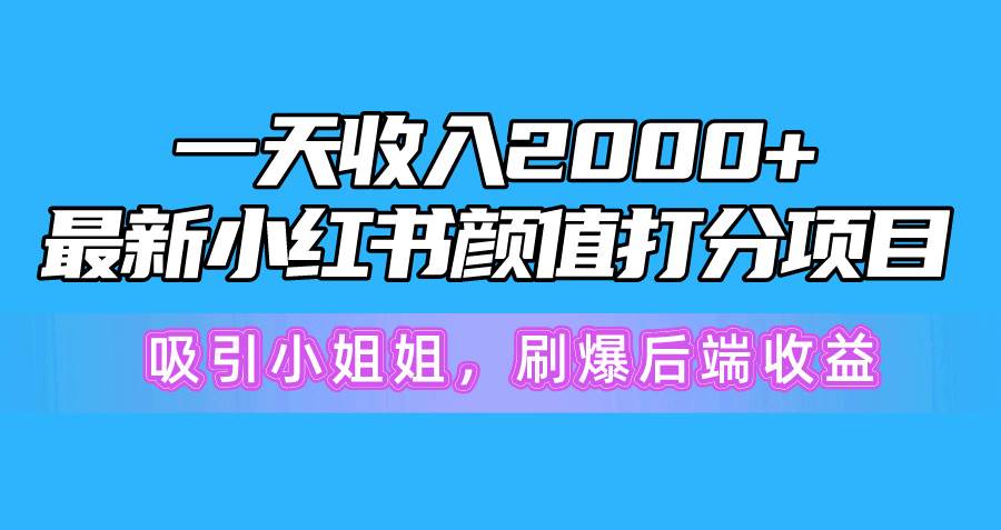 一天收入2000+，最新小红书颜值打分项目，吸引小姐姐，刷爆后端收益即刻搞钱-网创项目资源站-副业项目-创业项目-搞钱项目即刻搞钱