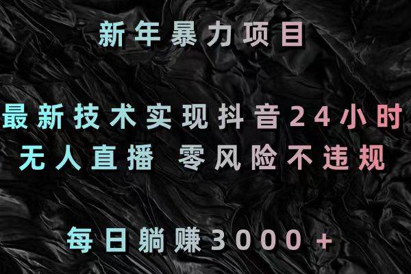 新年暴力项目，最新技术实现抖音24小时无人直播 零风险不违规 每日躺赚3000即刻搞钱-网创项目资源站-副业项目-创业项目-搞钱项目即刻搞钱