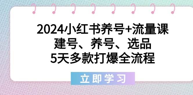 2024小红书养号+流量课：建号、养号、选品，5天多款打爆全流程即刻搞钱-网创项目资源站-副业项目-创业项目-搞钱项目即刻搞钱