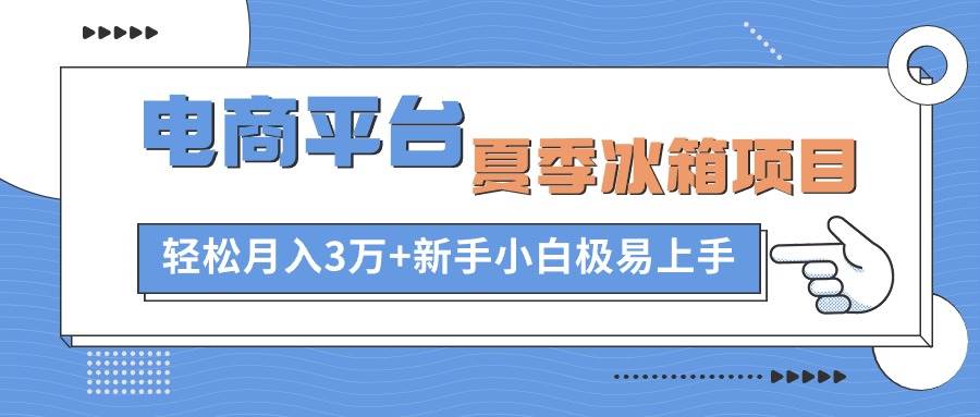 电商平台夏季冰箱项目，轻松月入3万+，新手小白极易上手即刻搞钱-网创项目资源站-副业项目-创业项目-搞钱项目即刻搞钱