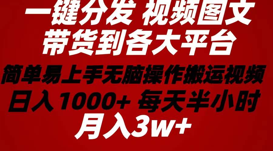2024年 一键分发带货图文视频  简单易上手 无脑赚收益 每天半小时日入1…即刻搞钱-网创项目资源站-副业项目-创业项目-搞钱项目即刻搞钱